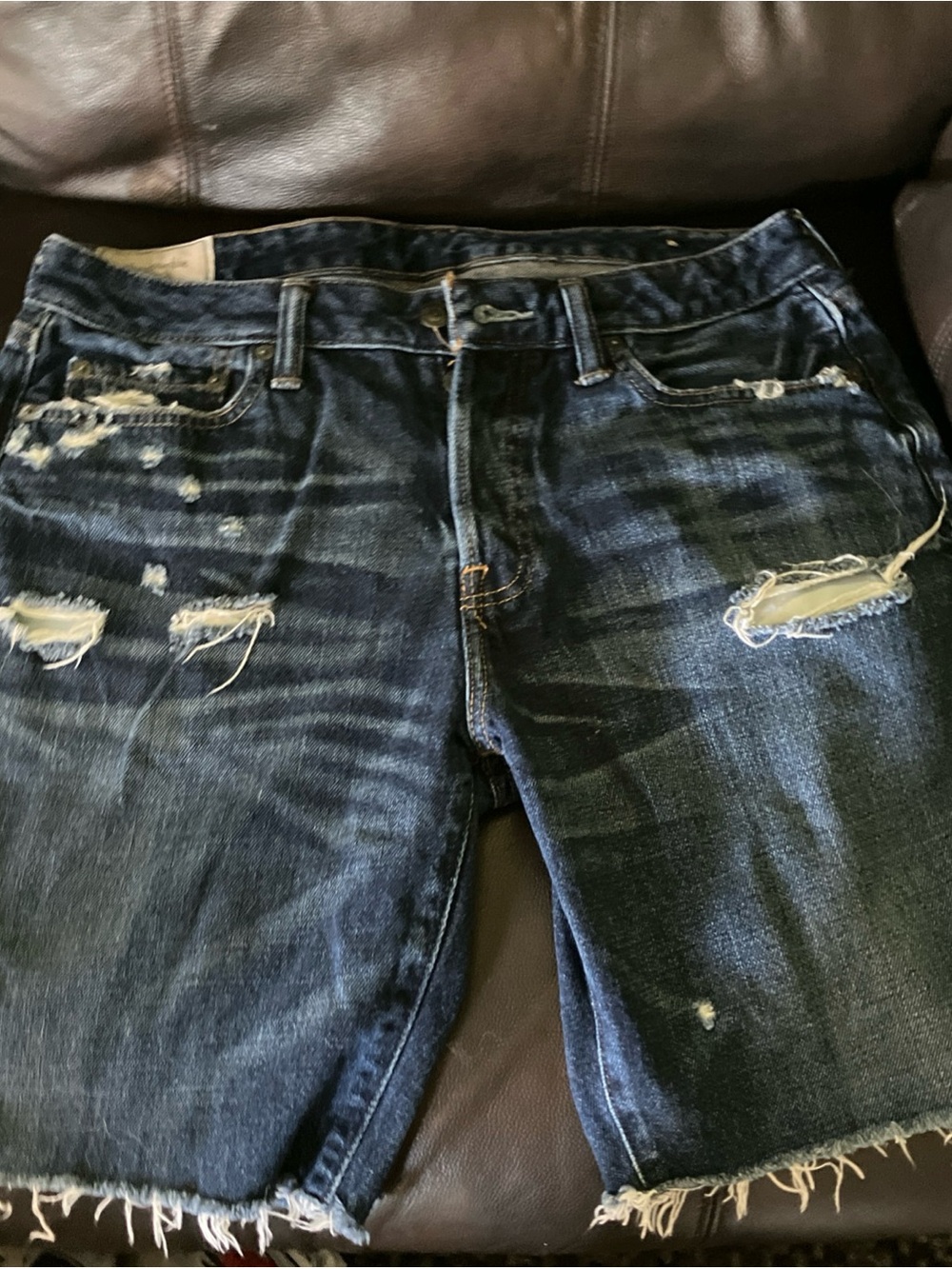 Abercrombie & Fitch Dark Blue Distressed Boyfriend Jeans Shorts